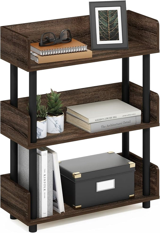 Furinno TURN-N-TUBE Display Shelf, 3-Tier Storage Shelves with Side Panels, Open Shelves Book Shelf with Rounded Corner Top Edges, for Organization and Storage, Living Room, Home Office, Walnut