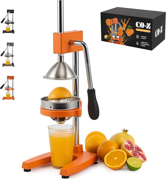 CO-Z Manual Citrus Juicer, Heavy-Duty Manual Juicer with Conical & Flat Pressure Plates, Professional Lemon Squeezer for Orange Pom Lime Lemon Juice, Dishwasher Safe Juice Press, Orange