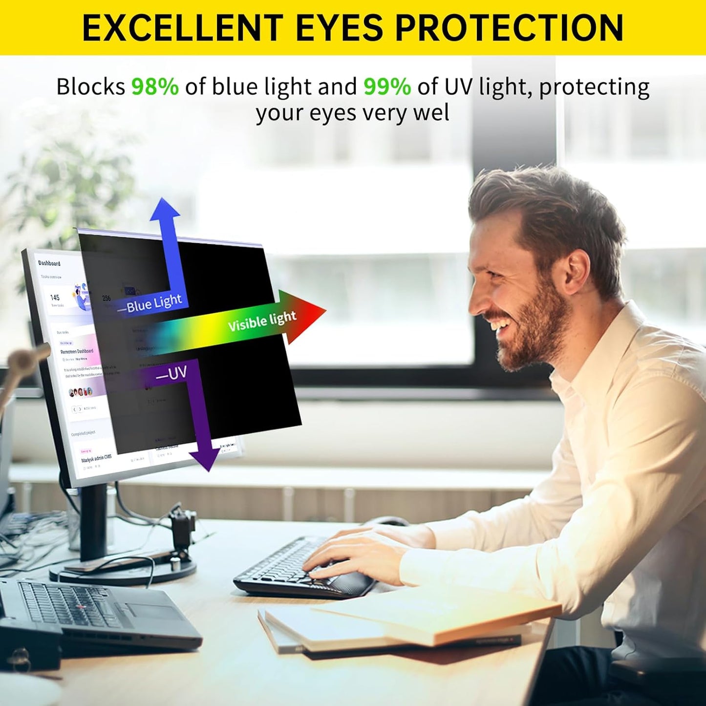 [2-Pack 27 Inch Computer Privacy Screen Filter for 16:9 Monitor, Anti-Blue Light, Anti-UV Blue Light Blocking Removable Privacy Protector Shield,Hanging Type