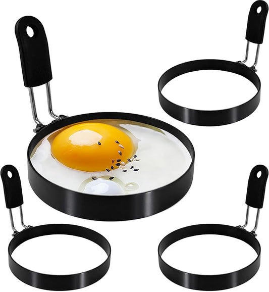4-Pack 3.5'' Egg Rings Set with Silicone Handle, Stainless Steel Egg Cooking Rings,Nonstick，For Frying Eggs and English Muffins Pancake, Egg Mold Shaper For Breakfast
