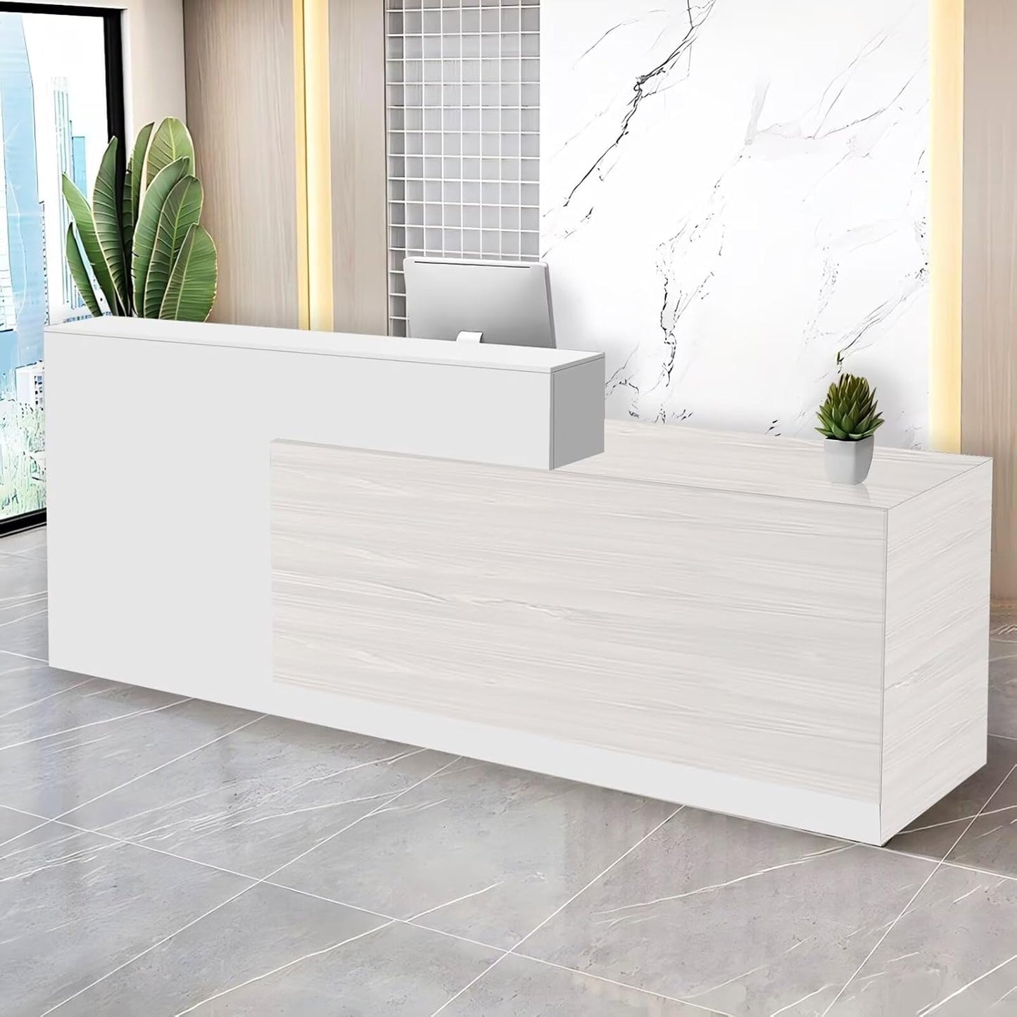 Reception Desk with Counter Modern Checkout Counter with Lockable Drawer Keyboard Tray Receptionist Desk for Office Salon Reception Table R Right 51inch/130cm