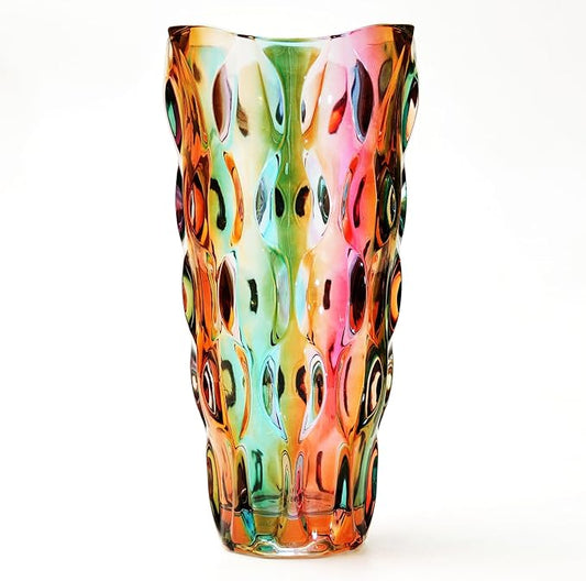 CEMABT 9.5inch 3.4 lb Glass Vases for Flowers Unbreakable Thickened Morden vase for Tables Centerpieces,Colorful,Vintage and Clear Rose Large Flower vases for Bouquet Unique Gifts（Flow Colorful
