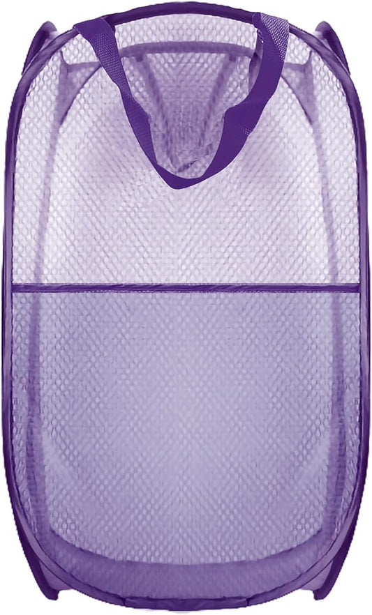Collapsible Pop Up Laundry Hamper, Extra Large Mesh Foldable Laundry Basket, 28" x 16" x 16"(Purple)
