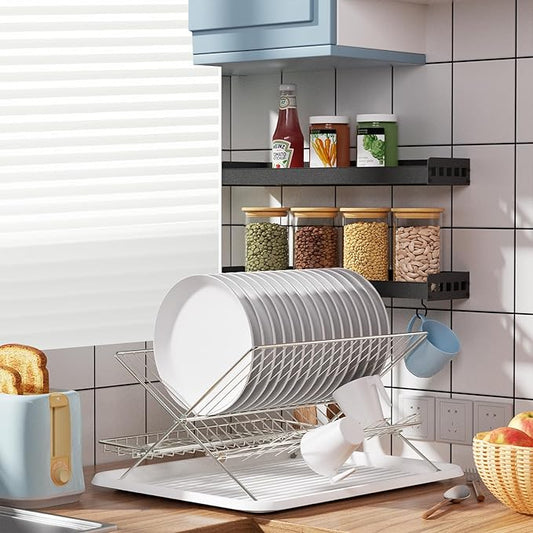 Collapsible Cup Drying Rack, Space Saving Foldable Stainless Steel(304) Mug Holder for Kitchen Counter,Compact 5-Glass Cup Rack Metal 3-Tier Large Capacity