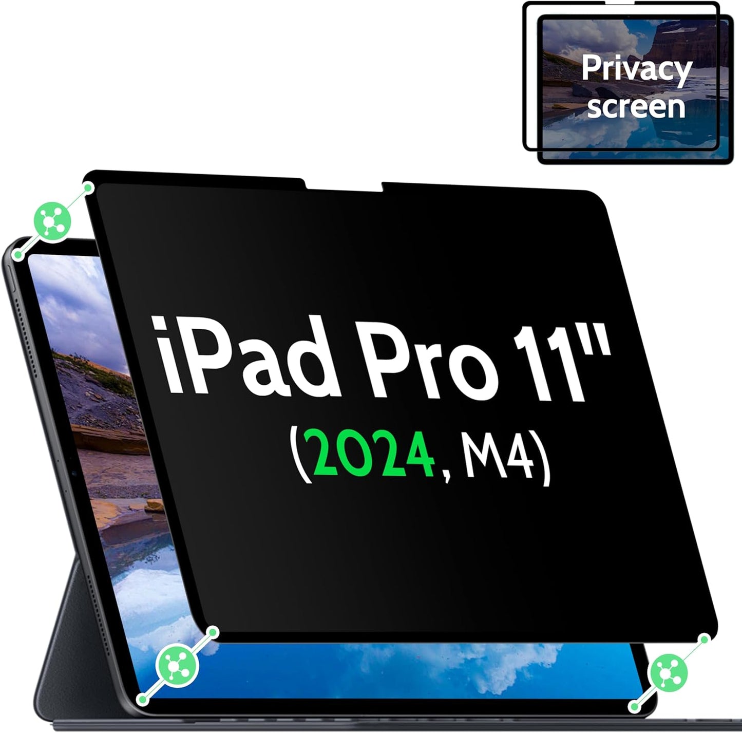Privacy Screen Protector for iPad Pro 11 Inch M4 2024 5th Generation (A2836 A2837 A3006), Nano iPad Pro 11" Removable Filter Easy Install Film Bubble-Free Guard Anti Blue Light Anti-Spy Shield"