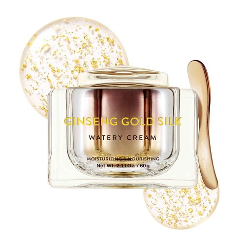 Nature Republic Ginseng Gold Silk Watery Cream 2.11 Oz(60g)-6 Years Korean Ginseng, 99.9% Pure Gold Premium Skin Care, Anti-Aging Moisturizer, Wrinkle Care with Ginseng Saponins, Holiday Gifts (60g)