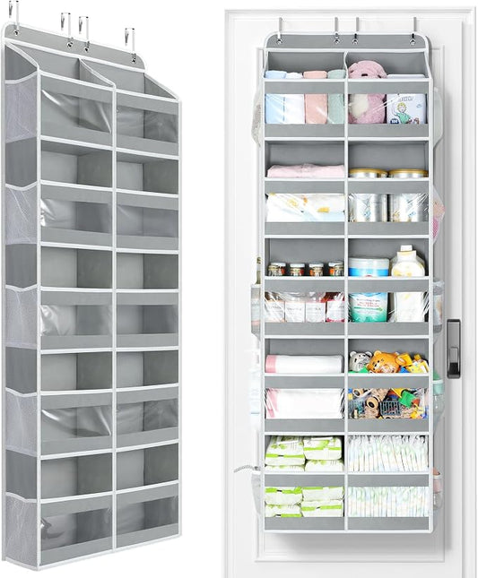 Yecaye 5-Tier Over The Door Organizer Dual-Column, 80lbs Load Over The Door Storage of 10 Compartments, Heavy Duty Door Organizer Hanging for Bedroom Closet Dorm Bathroom Pantry, Grey 1 Pack