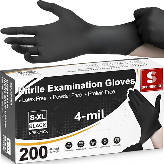 Schneider Medical Nitrile Exam Gloves, 4 Mil Black Gloves Disposable Latex Free Powder Free, Food Safe for Cooking, Food Prep