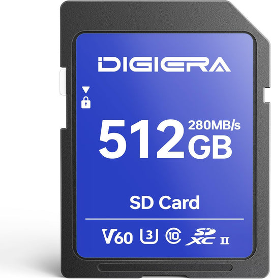 512GB LSU100 SDXC UHS-II Memory Card - up to 280MB/s, C10, U3, V60, 6K, SD Card for Computers, Digital Cameras, Home Theatre Devices, Car Navigation Systems (1 Pack)
