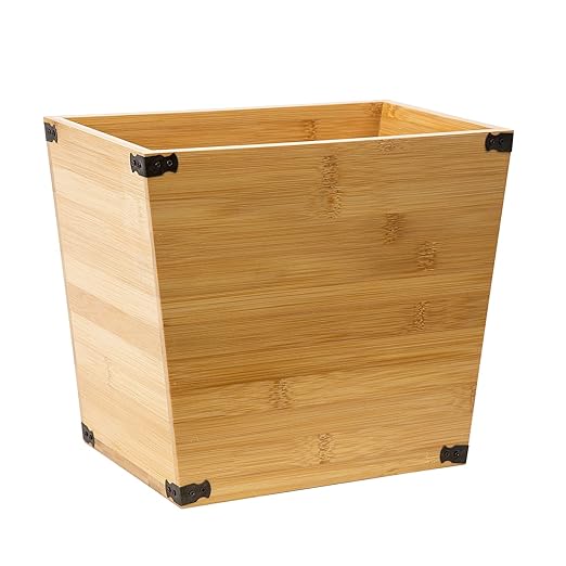 Grey Farmhouse Style Torched Wood Trash Can Waste Bin with Decorative Metal Brackets Trash Can for Bedroom,Living Room, Bathroom & Office (Bamboo Color)