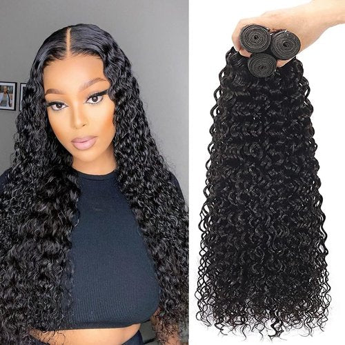 Giginger Bundles Human Hair 18 20 22 Inch Water Wave Brazilian Virgin Curly Human Hair Bundles Unprocessed Quick Weave Soft Sewn In Hair Extensions for Black Women