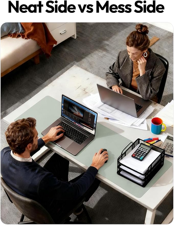 YSAGi Leather Desk Pad Protector, Office Desk Mat, Large Mouse Pad, Non-Slip PU Leather Desk Blotter, Laptop Desk Pad, Waterproof Desk Writing Pad for Office and Home (Grayish Green,55" x 17.2")