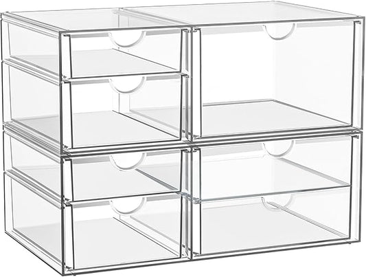 YFXCVSL Clear Stackable Storage Drawers, Acrylic Makeup Organizer with 7 Drawers, Bathroom Organizers and Storage, Plastic Bins for For Vanity, Undersink, Kitchen Cabinets, Pantry