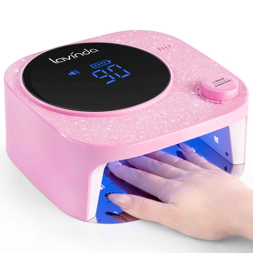 Lavinda 54W UV LED Nail Lamp, Professional UV Light for Gel Nails Rechargeable Cordless Nail Dryer with 4 Timer Settings & Auto Sensor, Fast Curing Gel Light for Home and Salon Use Diamond Dust Design