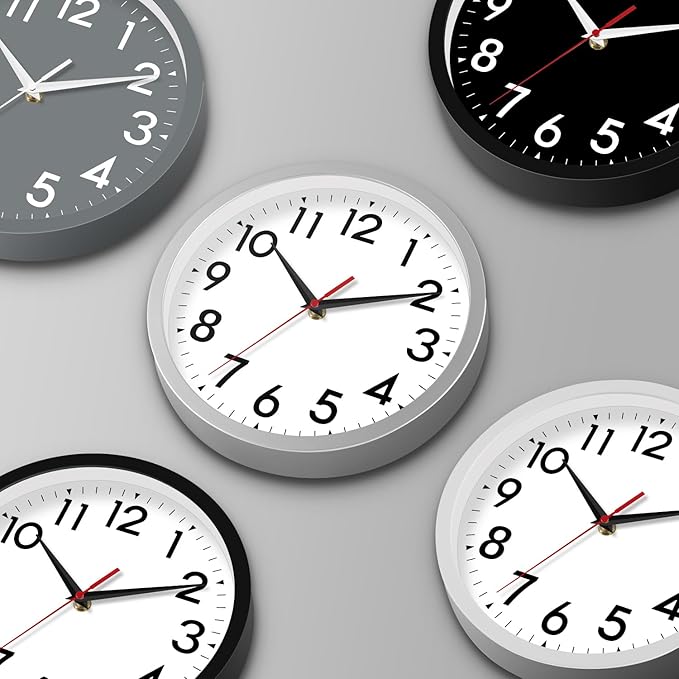 DAXSMY 12 Inch Wall Clock Battery Operated Silent Non Ticking Analog Modern Decorative for Office Kitchen Outdoor Living Room Classroom Bedroom Bathroom School(Silver)