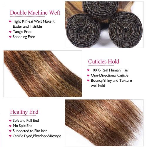 Habiliana Bundles Human Hair 24 26 28 Inch Straight Wave P4/27 Human Hair Bundles 11A Unprocessed Brazilian Virgin Quick Weave Hair Extensions for Black Women