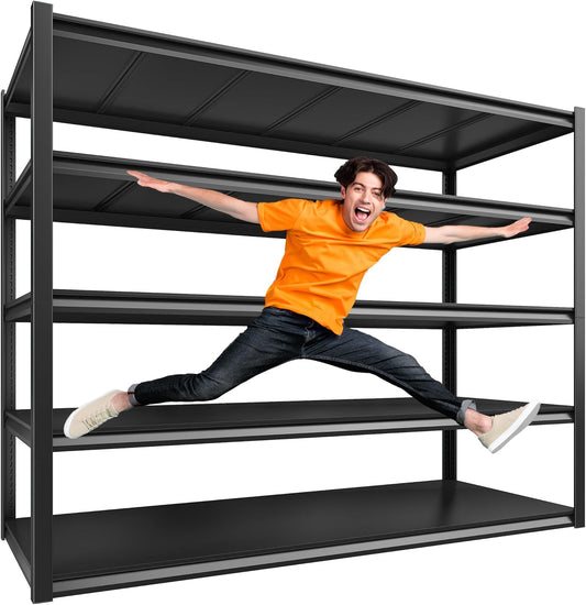 REIBII 48.2" W Garage Shelving Heavy Duty Metal Shelving 3000LBS Storage Shelves Adjustable Metal Shelf Industrial 5 Tier Shelves for Basement Pantry Warehouse Supermarket 72.2" H x 24.2" D x 48.2" W