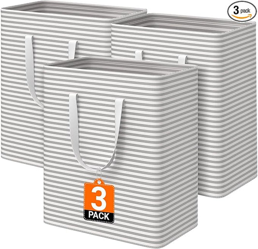 3 Pack Large Laundry Basket,Waterproof & Freestanding Laundry Hamper,Collapsible Clothes Hampers with Easy Carry Long & Reinforced Handles in Bathroom,College Dorm(100Lx3,Gray)