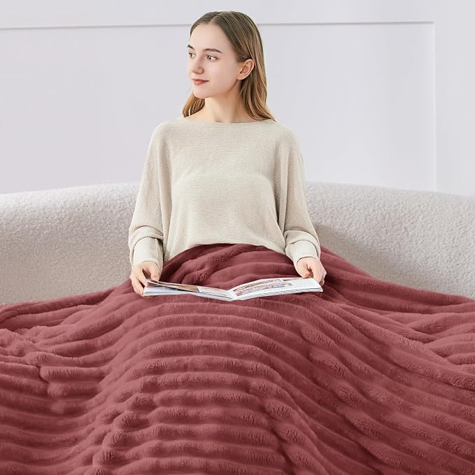 BEDELITE Twin Blanket for Couch & Bed, 300GSM Soft & Warm Fleece Blanket, Decorative and Giftable Striped Brick Dust Blankets for Women, Men, 60"x80"