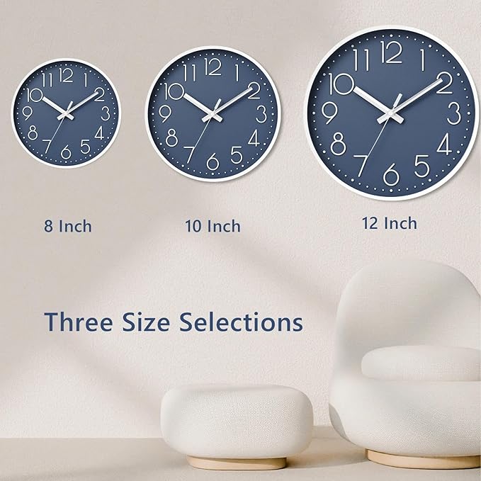 DAXSMY Wall Clock - 8 Inch Silent Non-Ticking Modern 3D Wall Clocks Battery Operated - Decorative Clock for Kitchen, Home Office, Bathroom, Bedroom(Azure Blue)