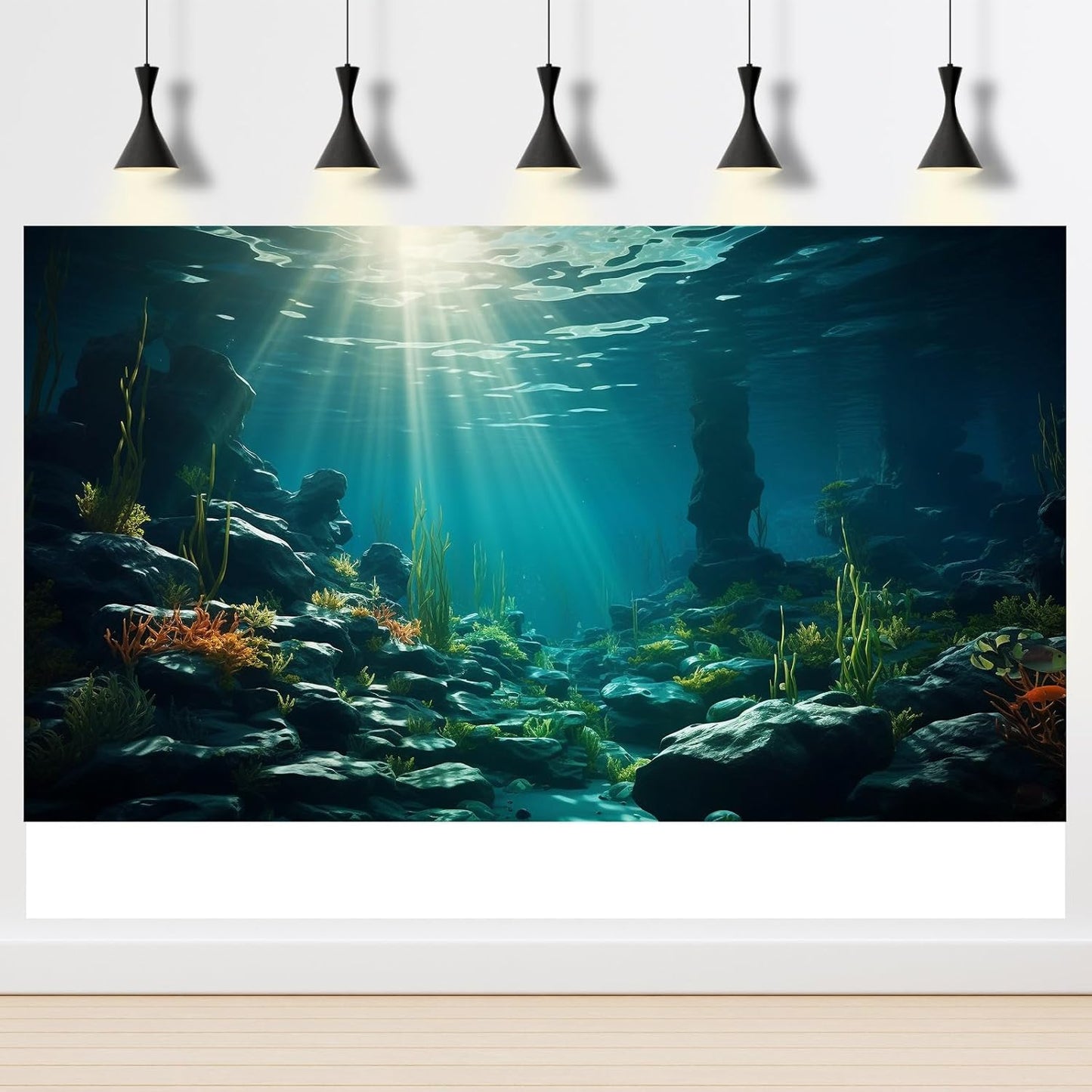 Aquarium Background Ocean Floor Fish Tank Background Underwater Coral Reef Stone Aquarium Backdrop Seaweed Background Sunlight Tank Backdrop Perfect Aquarium Backdrop Durable Vinyl 48x20in