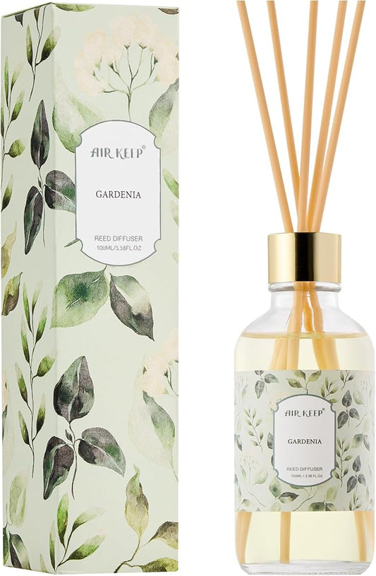 Airkeep Reed Diffuser Oil Set with Reed Sticks, Gardenia Aromatherapy Oil Scent Diffuser for Home Office Bathroom Decoration Perfume and Gifts 3.38 oz/100ml