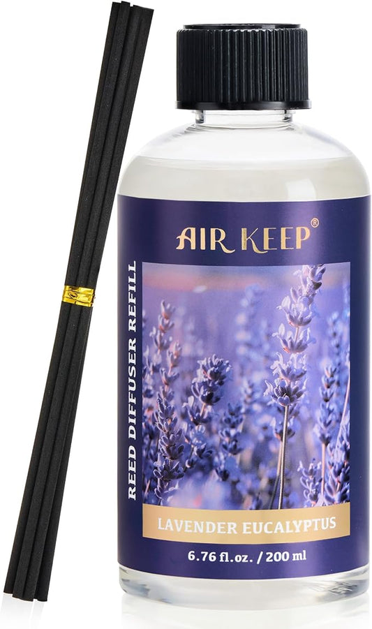 Airkeep Reed Diffuser Oil Refill with Diffuser Sticks, 6.76 Fl Oz(200ml) Lavender Eucalyptus Cotton Scented Oils, Aroma Therapy, Home Fragrance & Air Freshener, Office Décor, Decoration