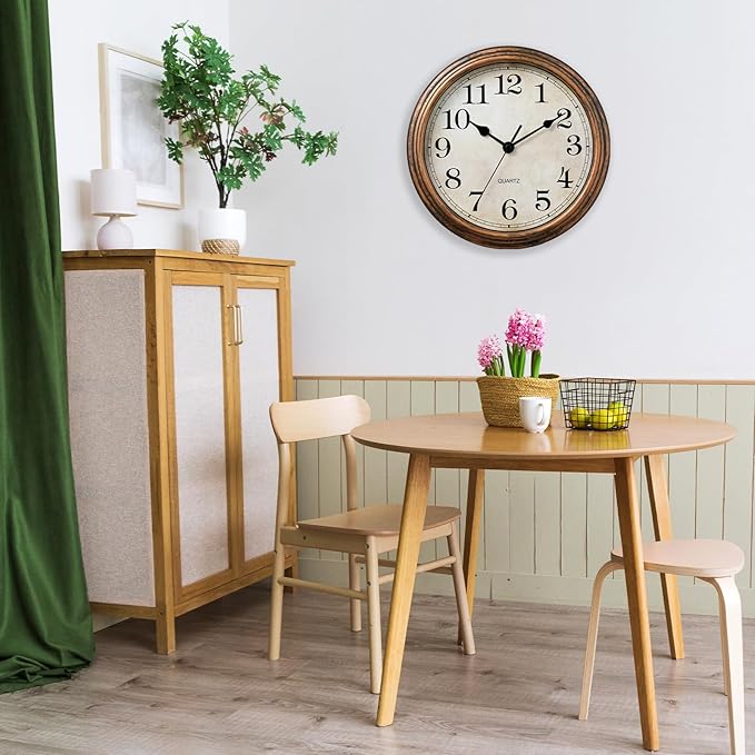 Wall Clock, Vintage Battery Operated, Retro Silent Non Ticking Decorative Clocks for Home Kitchen School Living Room