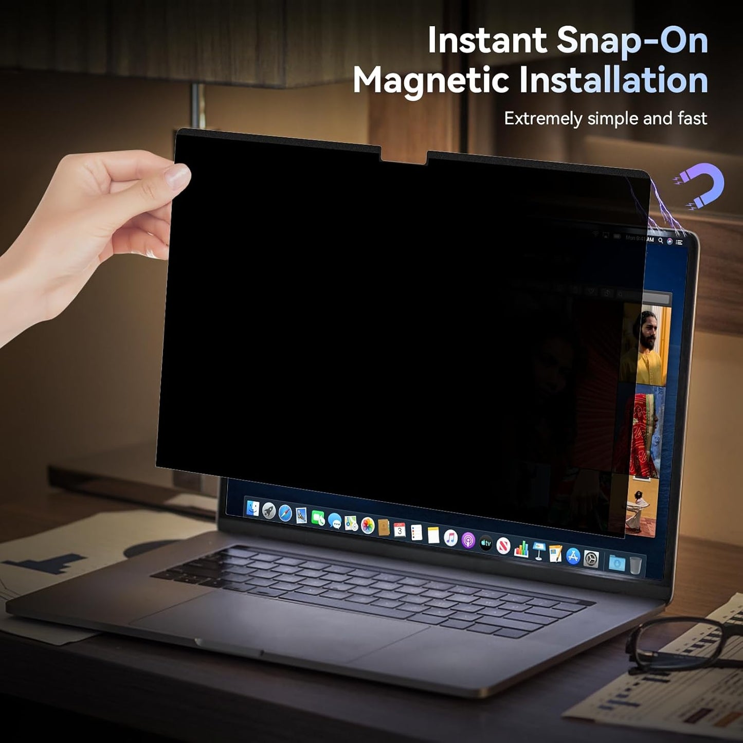 Magnetic Privacy Screen Protector Compatible with MacBook Pro 16 Inch (2021-2024, M1, M2), Removable Anti Spy Blue Light Glare Shield Laptop Privacy Filter for Apple Mac Pro 16.2 in(A2991/A2485/A2780)