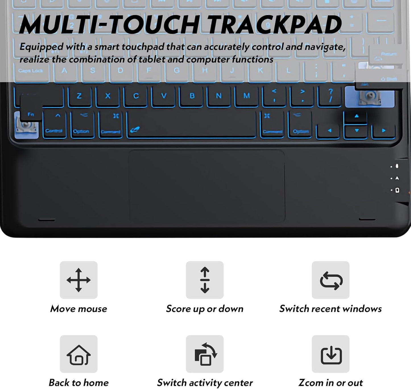 Keyboard Case for iPad Pro 12.9 Inch 2017/2015 (1st & 2nd Generation), 7 Color Backlit, Multi-Touch Trackpad, Detachable Wireless with Pencil Holder Stand Folio Keyboard Cover, Black