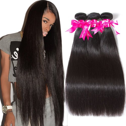 Subella Brazilian Straight Hair 3 Bundles Grade 10A Virgin Brazilian Straight Human Hair Bundles Weave Natural Black Color (16 18 18inch)