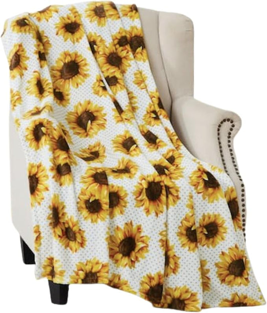 Serafina Home Summer Sunflower Throw Blanket: Beautiful Fleece Flowers with Yellow Brown White Accents, 50" x 60", for Couch, Bed, Travel