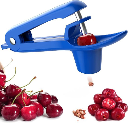 Cherry Pitter - UCMORX Stainless Steel Cherries Pitter Tool Cherries Corer Cherry Remover for Making Cherry Jam with Lock Design(Blue)