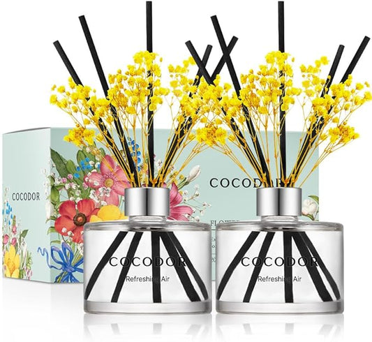 COCODOR Preserved Real Flower Reed Diffuser/Refreshing Air / 6.7oz(200ml) / 2 Pack/Reed Diffuser Set, Oil Diffuser & Reed Diffuser Sticks, Home Decor & Office