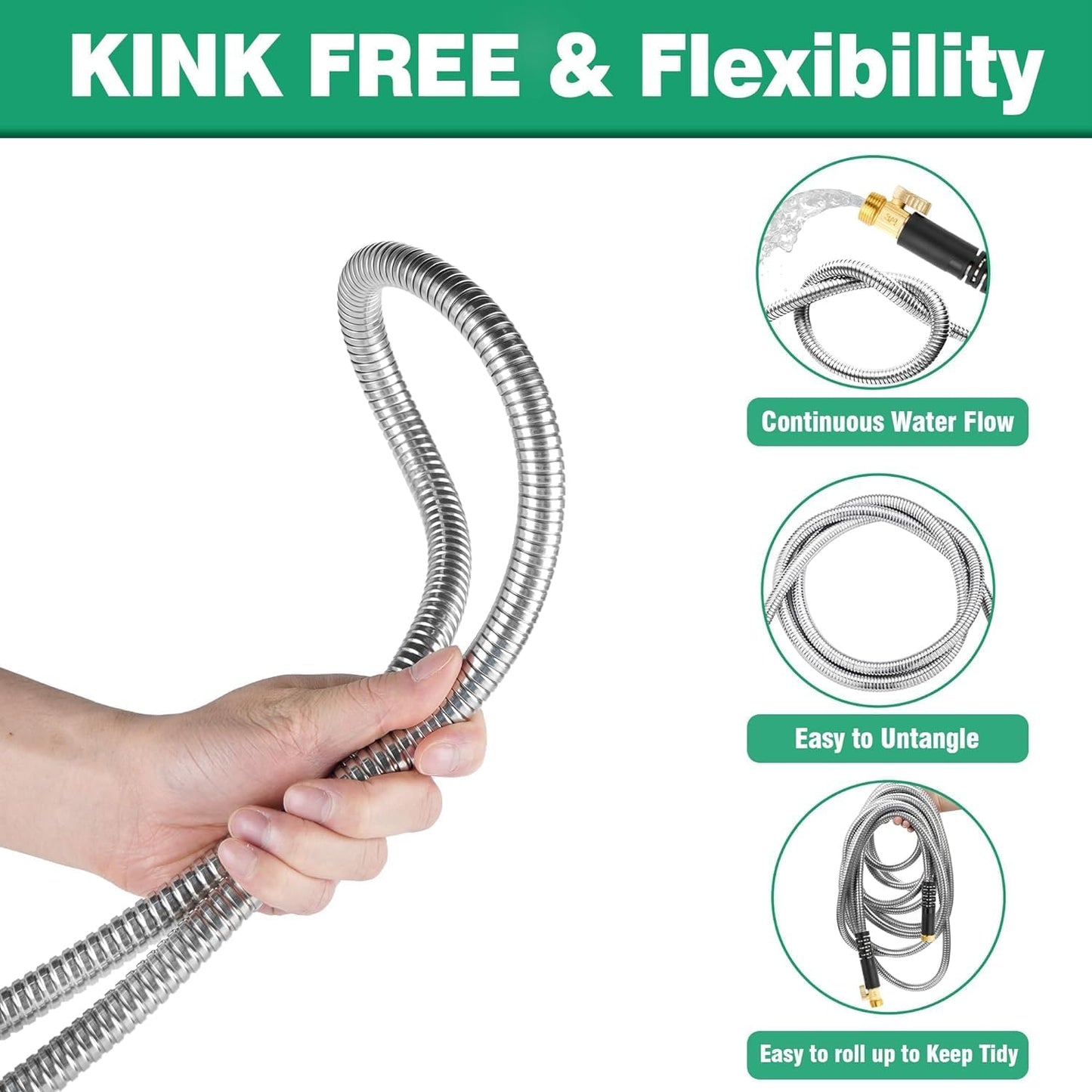Metal Garden Hose 200Ft Stainless Steel Water Hose Heavy Duty with 10 Way Nozzle-Flexible Lightweight Durable No Kink & Tangle，Strong 3/4’’ Solid Metal Fitting Shut-Off Valve for Outdoor Yard