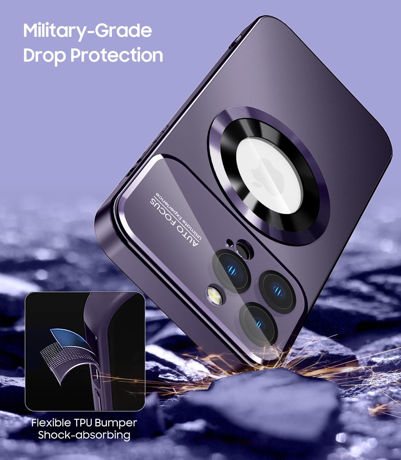 Magnetic for iPhone 12 Pro Max Case, Compatible with MagSafe, Built-in Camera Lens Protector, Logo View, Military Grade Drop Proof Phone Case Cover, Purple