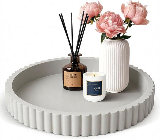 Decorative Tray for Coffee Table Decor, 11" Round Wooden Coffee Table Tray, Modern Decorative Trays for Home Decor, Living Room, Entry, Dining Room (Grey)