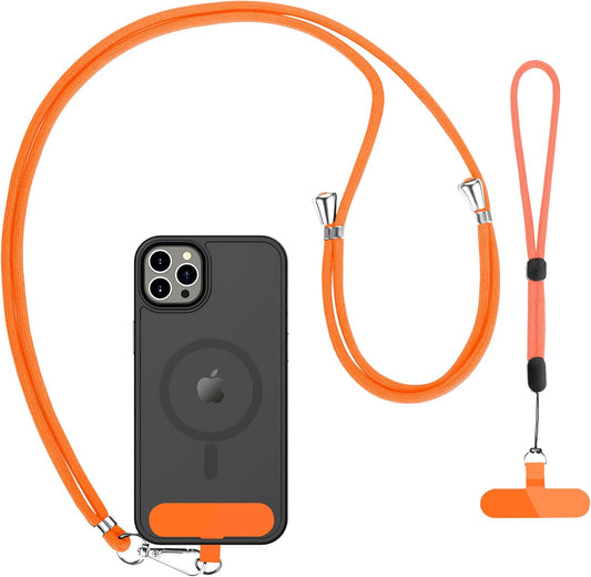 CACOE Cell Phone Lanyard Universal Crossbody Multifuctional Lanyard Compatible with Most Smartphones (Orange, 30"（Neck Strap×1）+8""（Wrist Strap×1）)"