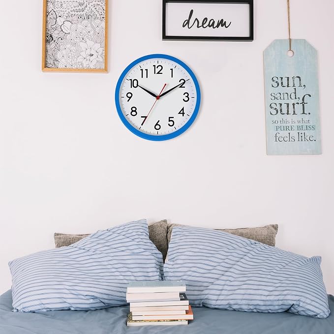 AKCISOT Wall Clock 10 Inch Silent Non-Ticking Modern Clocks Battery Operated - Analog Classic for Office, Home, Bathroom, Kitchen, Bedroom, School, Living Room(Blue)