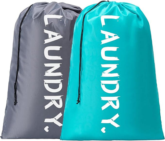 2 Pack 28" x 40"Travel Laundry Bag, Machine Washable Dirty Clothes Organizer with Drawstring,Large Enough to Hold 4 Loads of Laundry, Easy Fit a Laundry Hamper or Basket Travel Essentials