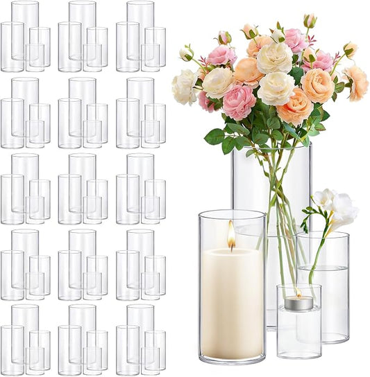 64 Pack Thick Glass Cylinder Vases 4,6,9,12 Inch Tall Clear Flower Vase Hurricane Floating Candle Holder for Table Centerpiece Wedding Home Decor