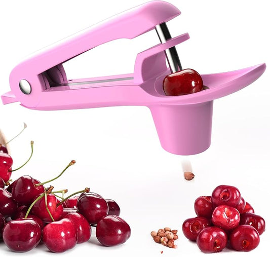 Cherry Pitter - UCMORX Stainless Steel Cherries Pitter Tool Cherries Corer Cherry Remover for Making Cherry Jam with Lock Design(Pink)