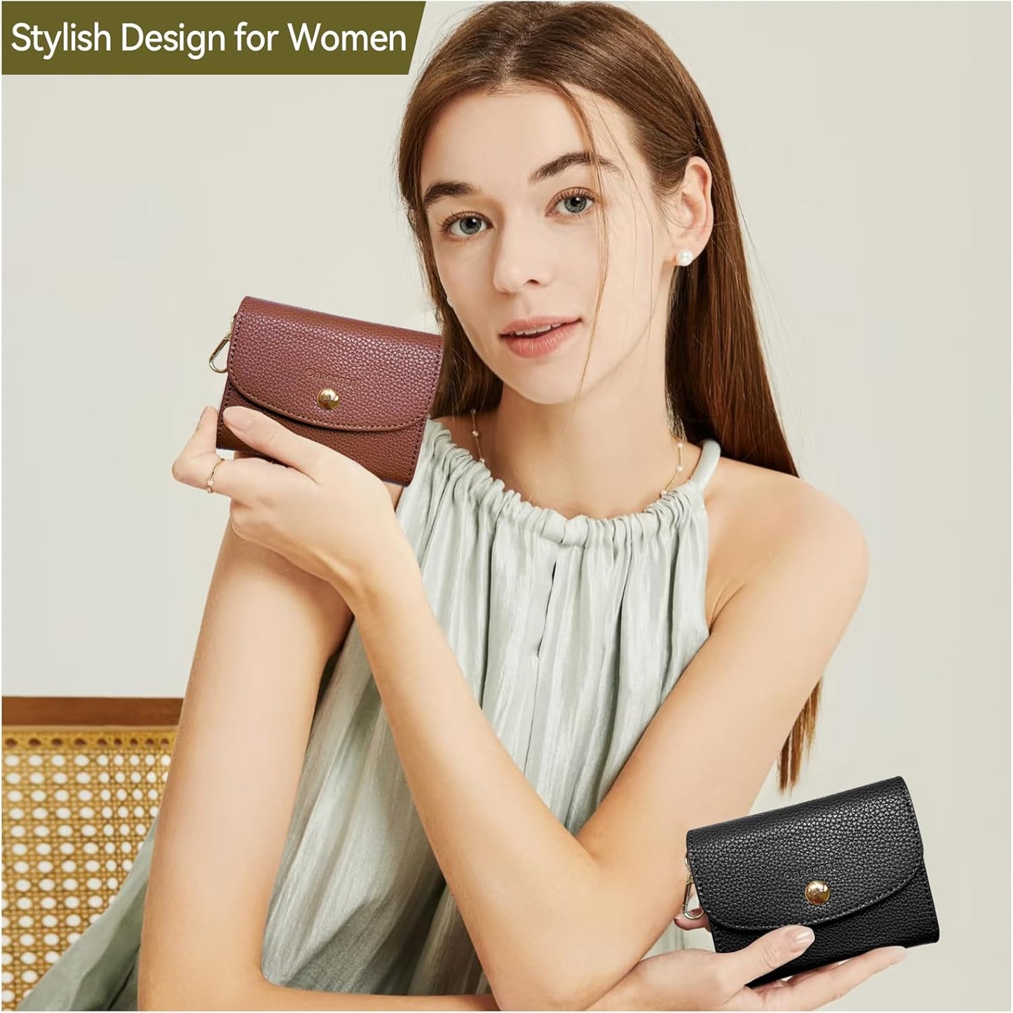 Clip and Go Strap for Phone with Wallet Metal Gun Chain Crossbody Phone Lanyard for Women Adjustable Detachable Wristlet Charm Small Purse Leather Card Holder Zipper with iPhone Stand 2 Patches Black