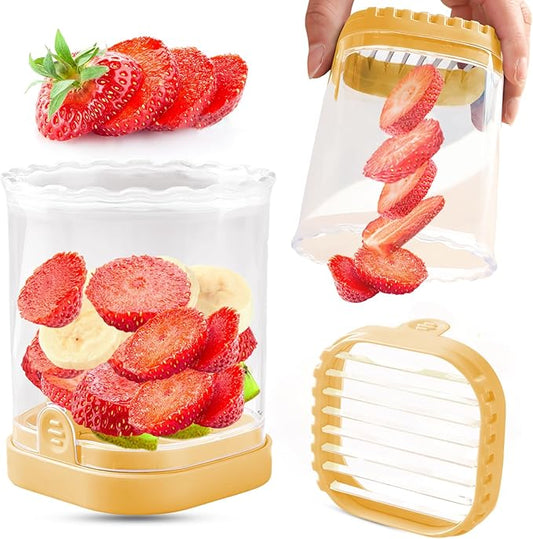 Creative Strawberry & Fruit Slicer - Detachable Cutter with Push Plate (Yellow)