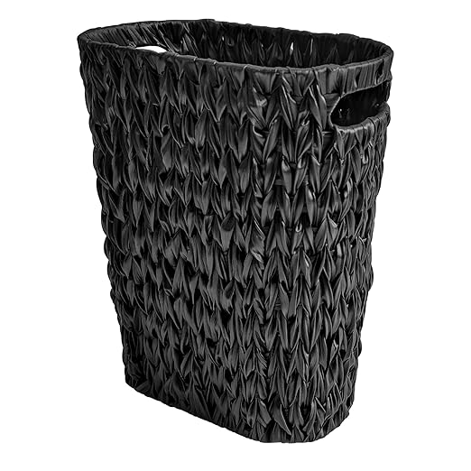Coeusy 5 Gallon Wicker Trash Can,Black Bathroom Trash Can,Wicker Trash Basket with Handles,Handwoven Small Waste Basket for Bathroom,Bedroom,Kitchen,Office,20 Liters