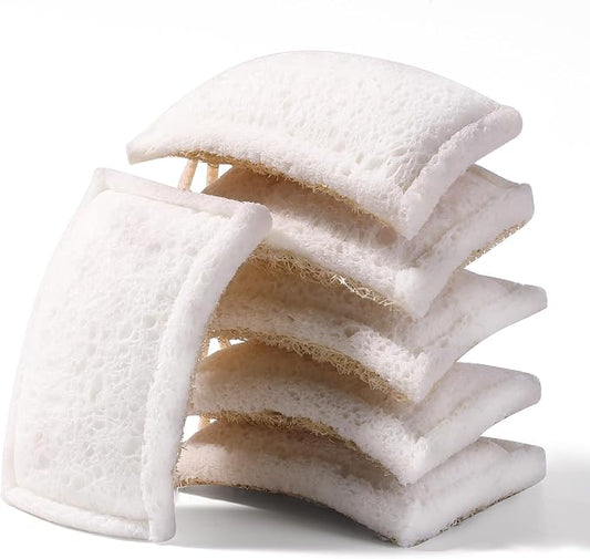 JOYMOOP Compressed Cellulose & Loofah Scrubbers, Non-Scratch Scrub Sponge, Kitchen Sponges for Dishes, 24-Pack, Dual-Sided Dish Sponge for Nonstick Cookware & All Surfaces