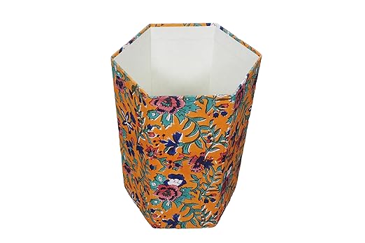 Generic 3.3 Gallon Cotton Hand Block Printed Paper Waste Basket |Small Decorative Trash Can for Housewarming Gifts in Living Room, Bedroom, Bathroom | Eco-Friendly, Plastic-Free (1, ORE.GREEN)