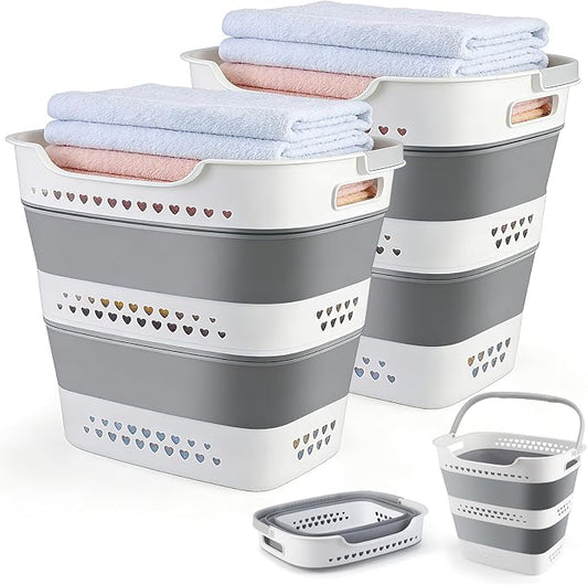 Collapsible Laundry Basket Plastic 42L Foldable Clothes Hamper for Laundry | Foldable Pop-Up Laundry Basket Hamper Space Saving Dirty Clothes Hamper Storage Container Organizer For Home & Dorm