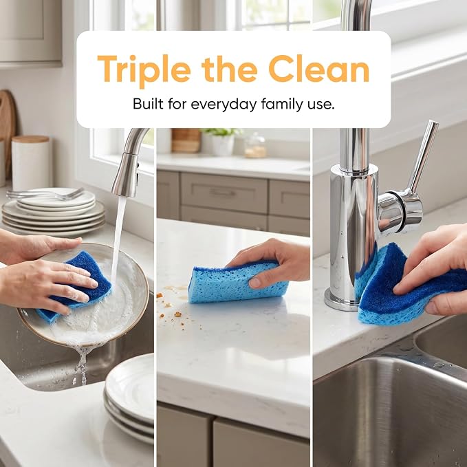 Kitchen Sponges for Washing Dishes, Non-Scratch Cellulose Dish Scrub Sponges, Cleaning Sponges for Household Use, Safe Cleaning Products, Kitchen Sponges Pack of 24, by Superio