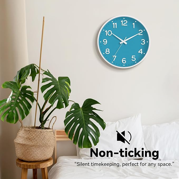 Roymnie Wall Clock, Silent Wall Clocks Battery Operated 8 Inch-Modern Non Ticking Analog Clock Decorative for Kitchen Office Bathroom Bedroom(Blue)